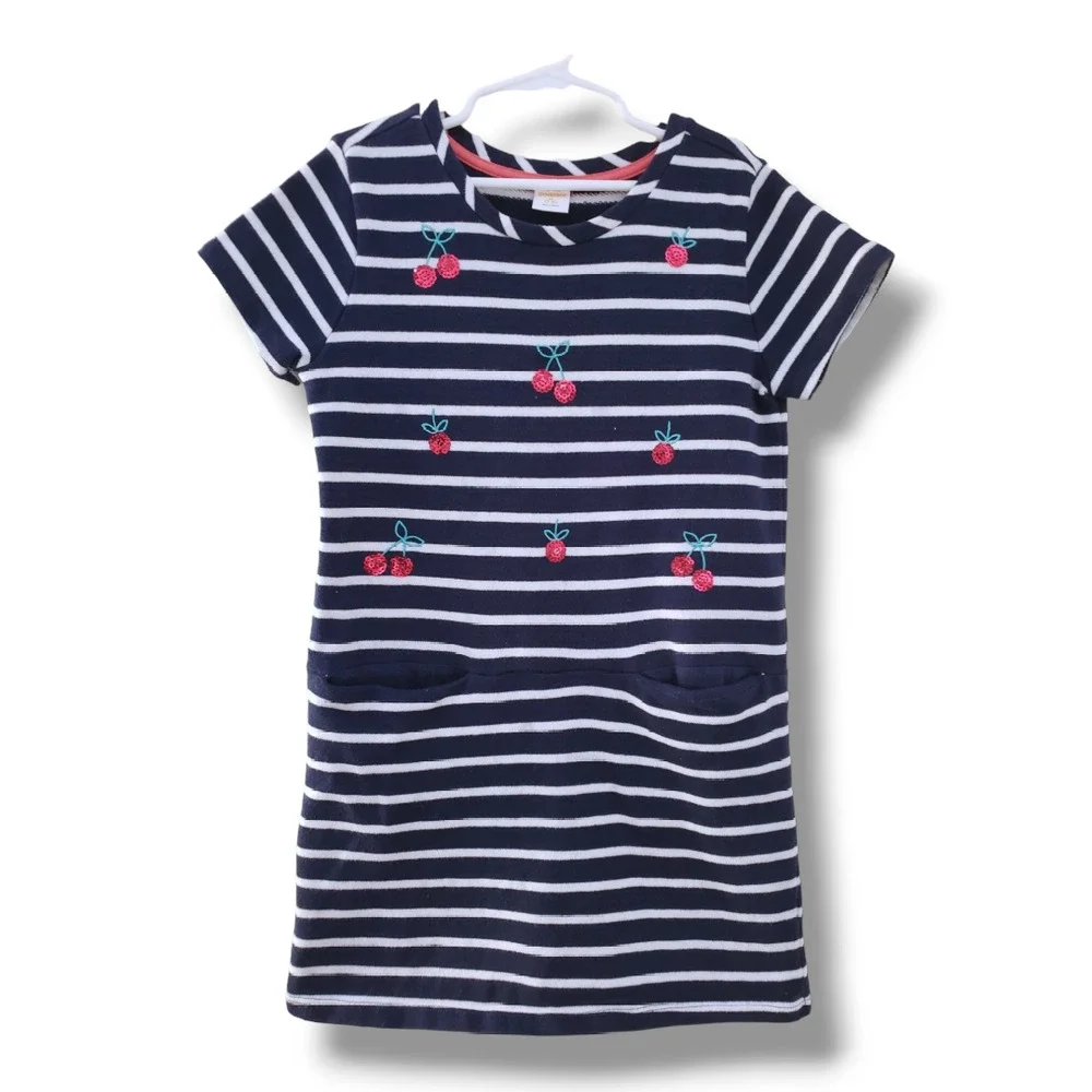 Gymboree Girls 7-8 Cherry Navy Striped Dress Spring Forward